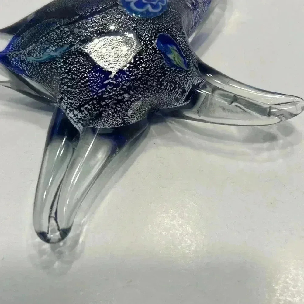 Art glass cobalt blue milliefiori silver Starfish Paperweight Murano style - Picture 4 of 6